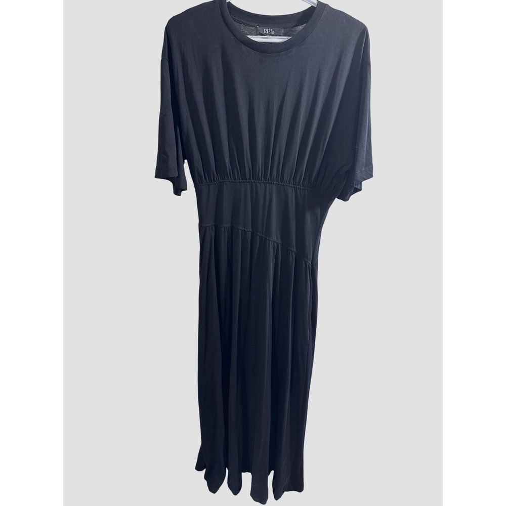 River Island RI Studio Black Cotton Midi Dress Tiered Asymmetrical UK 12 US 8